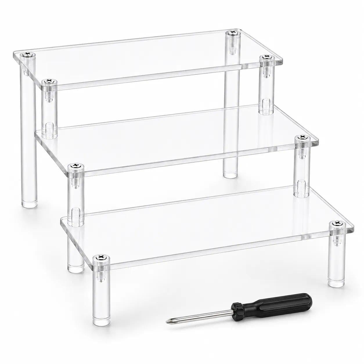 Sotbnna Transparent Three-Tier Acrylic Display Stand, Clear Riser Shelf, 7.87In