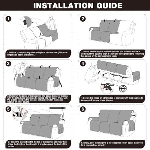 Image of TAOCOCO 100% Waterproof Recliner Sofa Covers 3 Seater, Split Couch Covers for Reclining Couches for Kids Pets, Non Slip Reclining Couch Covers Furniture Protector with Straps(3 Seater, Coffee)