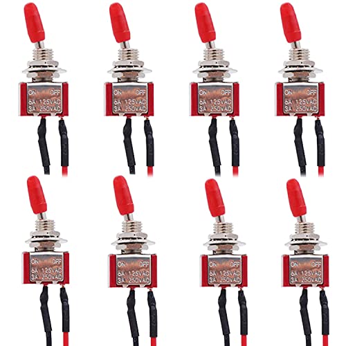 mxuteuk 8Pcs Mini Toggle Switch SPST 2 Position 2 Pins ON/Off AC 125V 5A AC 3A 250V with Pre-soldered Wires MTS-101-X - Image 2