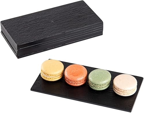 Restaurantware Platos de servir de 7 x 3.5 pulgadas, 100 tablas rectangulares de charcutería, imitan el aspecto de platos de plástico negro pizarra,