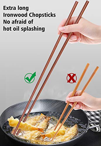 Glamfields 16.5 Inches Wooden Cooking Chopsticks Reusable For Noodles Frying Hotpot Extra Long Kitchen Chop Sticks Brown 2 Pairs #TOP5