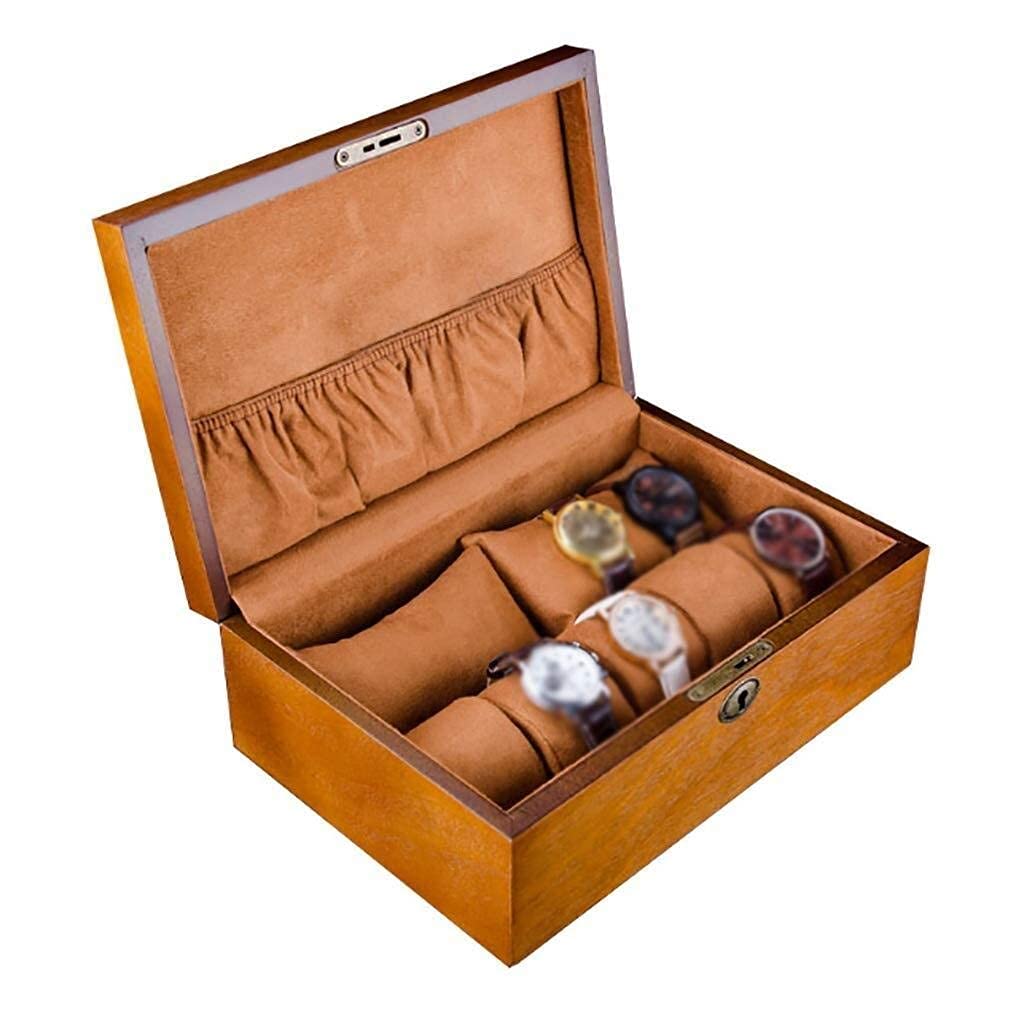 Caja de reloj de madera para 7 relojes, organizador de almacenamiento de joyas con forro de franela, caja de exhibición para hombres y mujeres, color marrón