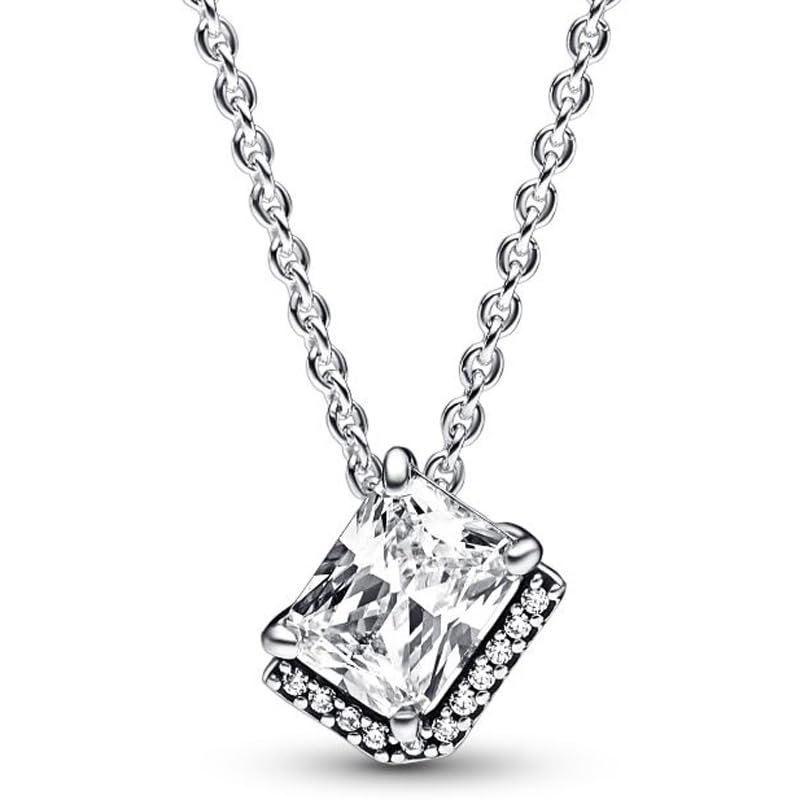 Collier rectangle halo flocon de neige en argent et cristal pour femme