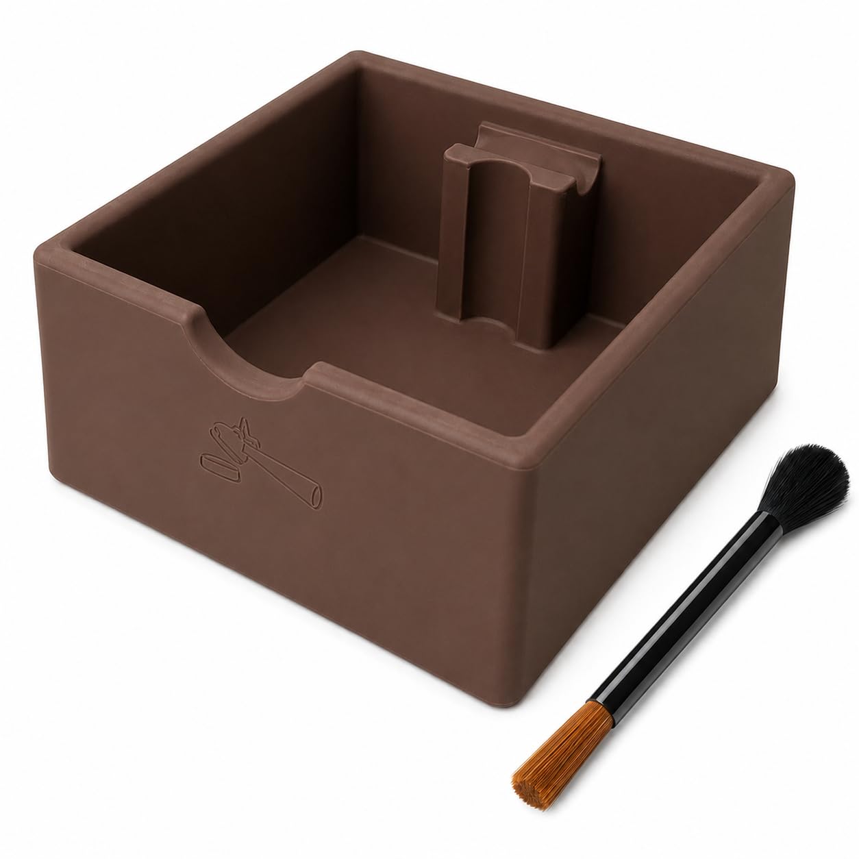 AURALIN Square Coffee Knock Box with Silicone Bar Brown 15 cm Non-Slip