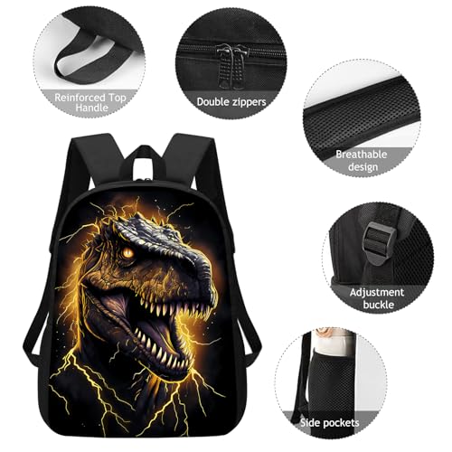 Huke Kids Dinosaur Backpack for Boys Girls, Unique Crazy Dino Print Backpack, Kids Children Black Gold Dinosaur Bookbags, Elementary Middle High College Students Shoulder Backpack,17 Inch3