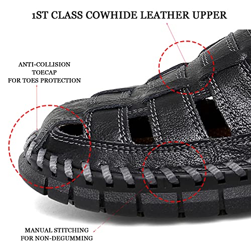 HESBITEUL Men's Sport Sandals Outdoor Hiking Sandals Closed Toe Leather Athletic Lightweight Trail Walking Casual Sandals Water Arch Support & Non-slipping Outsole2