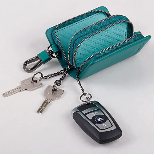 Image of VISOUL Car Key Case Holder Double Zipper, Leather Car Smart Key Fob Case with Keychain for Men and Women