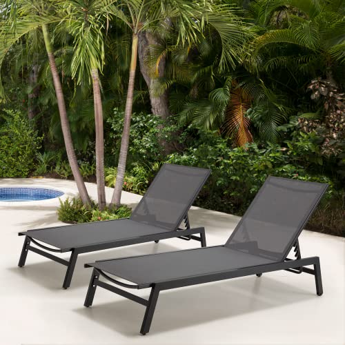 Erinnyees 2Pcs Outdoor Chaise Lounge, Aluminum Patio Lounge Chair With Wheels, All-Weather Five-Position Adjustable Reclining Chair, For Patio Pool, Deck, Beach, Yard #TOP5