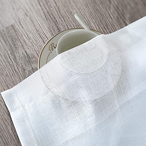 Image of KOUFALL Short Sheer Curtains 36 Inch Length for Kitchen Rod Pocket 2 Panels Linen Look Textured Cafe Curtain Semi Sheer Tier Curtains for Small Window Bathroom Farmhouse Style 30x36 inches Long White