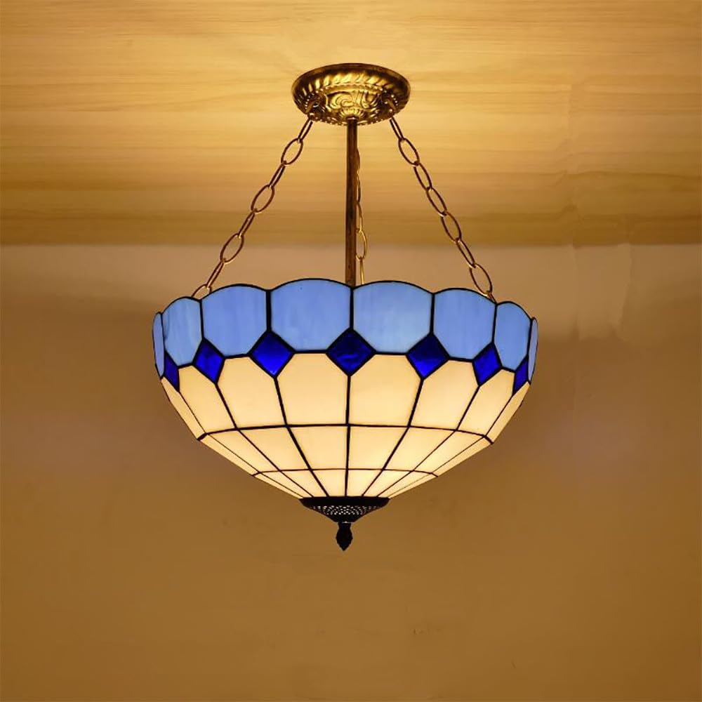 SXWNBIFH Contemporary Chandelier Mediterranean Sea American Countryside Living Room Restaurant Bedroom Hotel Corridor Color Glass Pendant Lamp (G D40CM)
