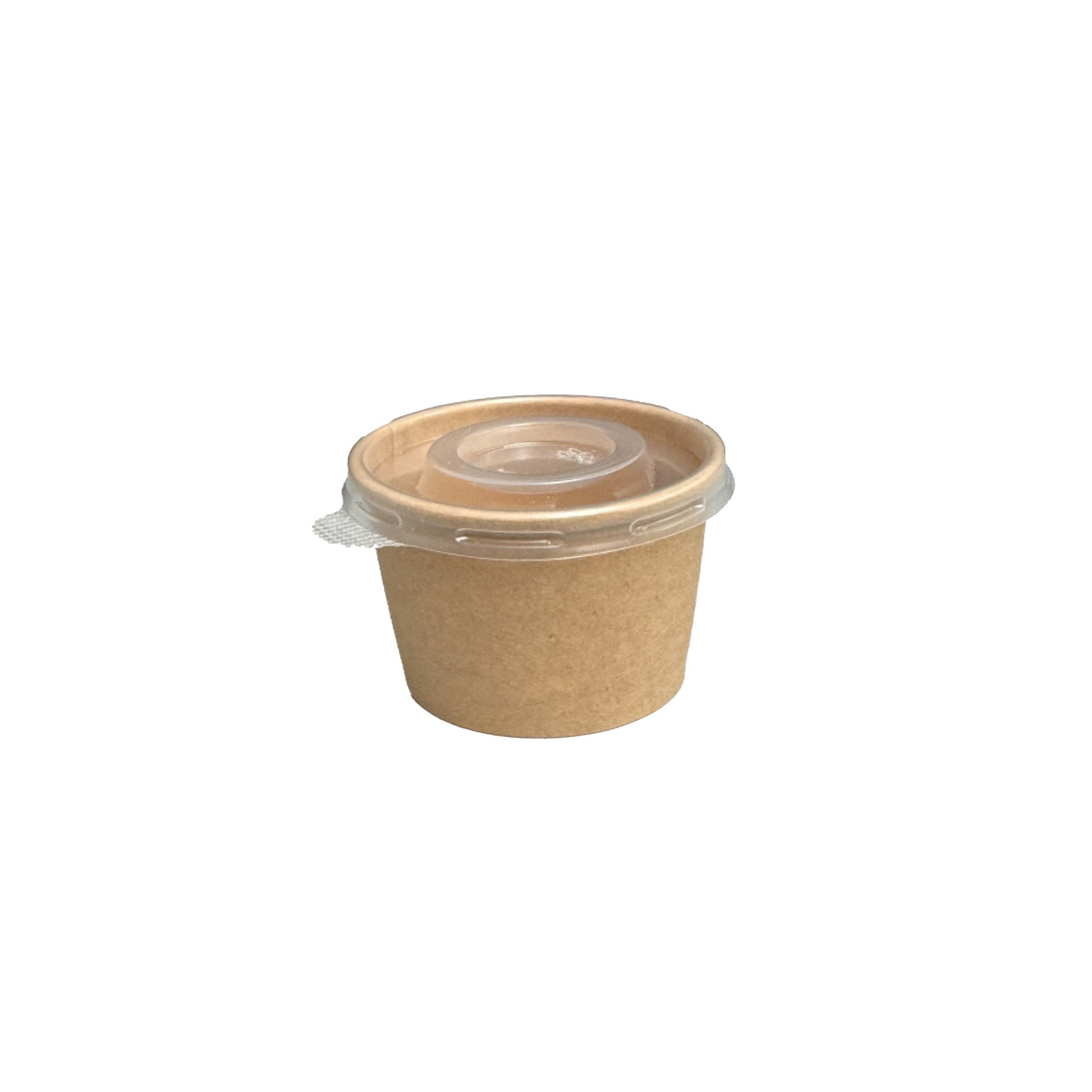 We Can Source It Ltd - Round Kraft Sauce Portion Pots 6oz with Plastic Lids - Durable Cardboard Food Containers for Sauces, Dips & Dressings – Ideal for Takeaway & Restaurant Use - Pack of 100