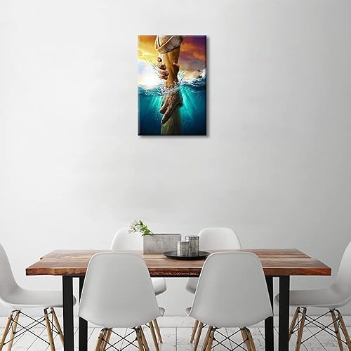 Vista 5 de Lienzo decorativo con texto en inglés The Hand Of Gods (La mano de Dios), arte de pared grande con diseño de Jesús, arte de pared grande envuelto