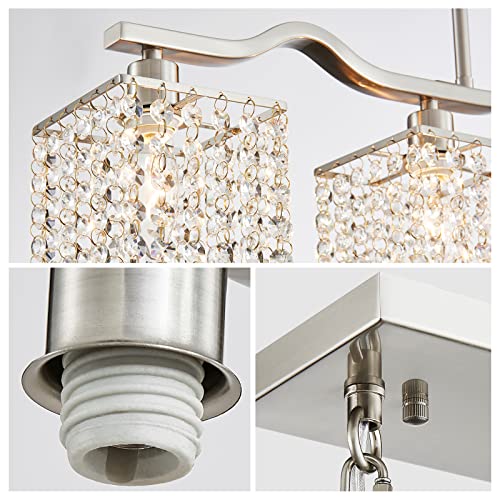 Image of WUZUPS Crystal Chandelier 4-Light Linear Raindrop Pendant Ceiling Light Modern Lighting Fixture for Bedroom Dinning Room Bar Kitchen Island, H8.7'' W4.7'' L30.5, E12 Base, Nickel
