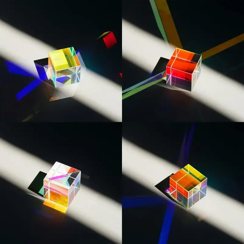 NYJLGD Glass Prism Cube, Optical RGB Dispersion Prism, for Physics Teaching, Research, Decorative Arts Education (15MM)