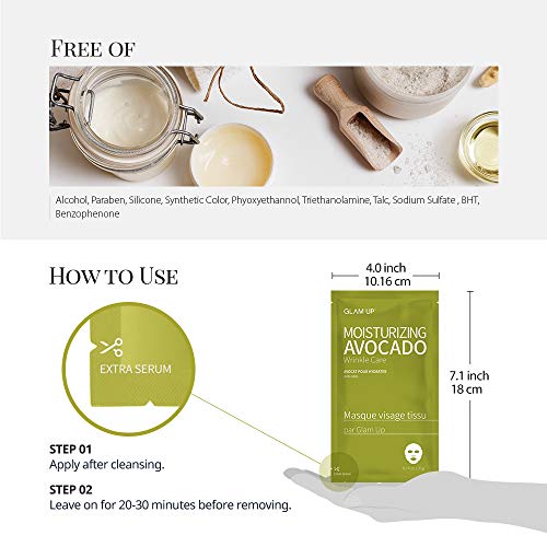 Glam Up Sheet Mask Moisture Avocado (10 Sheets) - Deep Hydration, Nourishing For Dry Skin #TOP4