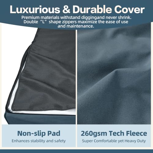 Image of Sytopia XXL 35D Memory Foam Dog Bed for Extra Large Dogs - 7 inch Thick Orthopedic Pet Couch for Seniors and Big Breeds up to 150 Pounds, with Waterproof Liner & Washable Cover, 50 inchx 34 inchx 7 inch, Blue Grey