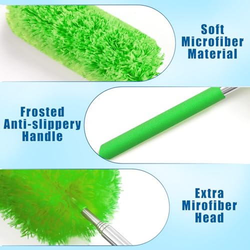 Image of Tanlade 1 Pcs Microfiber Feather Duster for Cleaning, Extendable 13-31 Inch Ceiling Fan Duster with Bendable Head, Washable Tools for Ceiling Fans, Furniture, Car, Cobwebs (Green)