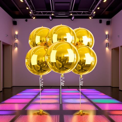 Image of 6Pcs 22 inch Golden Metallic Ball Balloons 4D Large Foil Balloons for 70s Disco Party Birthday Decorations