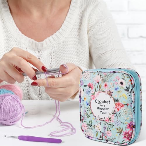 Wanshui Crochet Hook Case,Portable Zipper Storage Organizer Bag for Crochet Hooks, Knitting Needles, Project & Sewing Supplies, Lightweight,Easy to Hold (No Accessories Included).Blue Summer Flower by Wanshui - Image 6