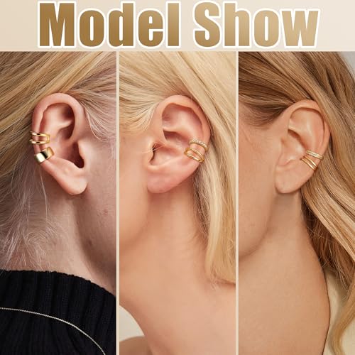 FUNRUN JEWELRY 12Pcs Ear Cuff For Women Non Piercing 14K Gold Plated Ear Cuff Gold Cuff Earrings For Women Pierced Earring Cuffs Non Pierced Lightweight3