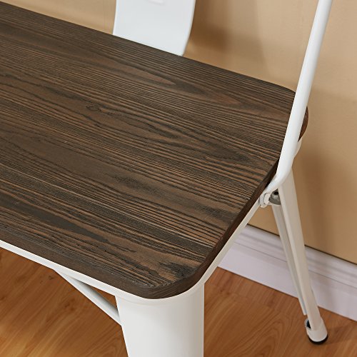 Mychichome Rustic Industrial Metal & Solid Wood Bench With Back In White #TOP5