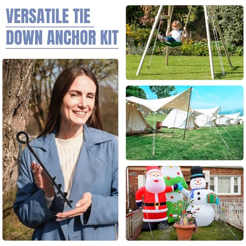 Image of Eurmax USA Trampoline Stakes Screw in Tent Stakes Parts Heavy Duty for Canopies,4-Pack Outdoor Anchor Kit with Straps(Black)