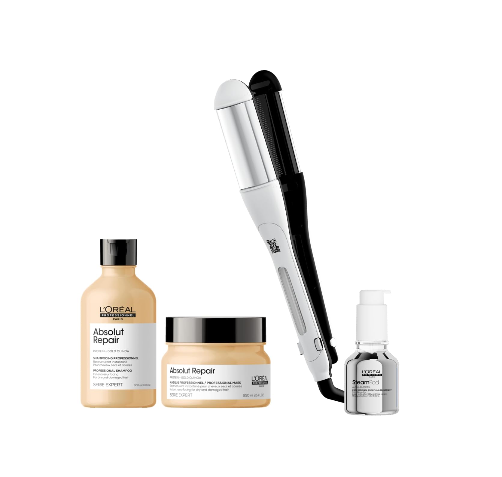 SteamPod 4 - Lisseur Boucleur Vapeur Professionnel, Protection de la Fibre, Tenue Longue Durée, Outil + Soin Lissant Concentré + Routine Absolut Repair, L'Oréal Professionnel