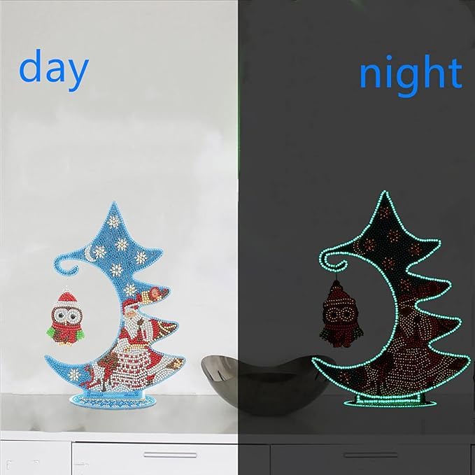 Syntego 5D DIY Christmas Tree Glow in The Dark Night Stand Luminous Diamond Painting for Adults (Hanging Owl Tree) - Image 3