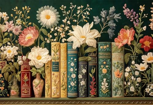 Rompecabezas para adultos de 1000 piezas - Vintage Páginas de libro con flores silvestres, puzzle desafiante con arte en alta definición, juego relajante para toda la familia miniatura 1