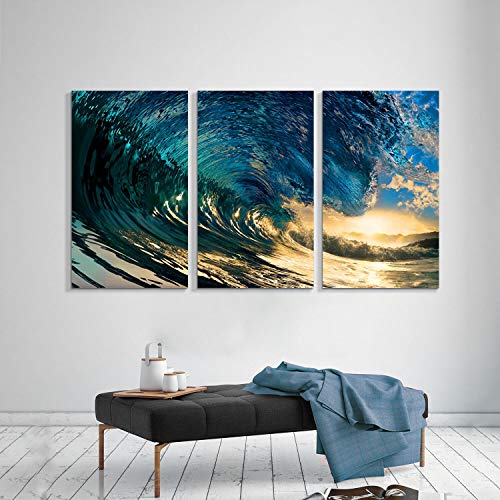 Artistic Path Ocean Painting Seascape Artwork Picture: The Waves Graphic Art Print On Canvas For Living Room(Overall 60" Wx34 H, Multi-Sized) #TOP3