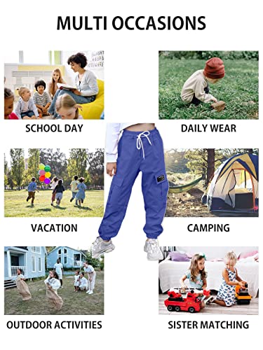Aowkulae Big Girls Pants, Drawstring Elastic Waist Loose Tapered Cargo Jogger Pants With Multi Pockets For Girl, Royal Blue, 11-12 Years = Tag 160 #TOP6