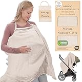 Infancie Premium 100% Organic Cotton Muslin Nursing Cover 43 x 28 Inches – Breathable, Lightweight & Privacy Wrap for Mothers, Soft Multi-Use Breast Feeding Covers for Women for Home & Travel, Beige