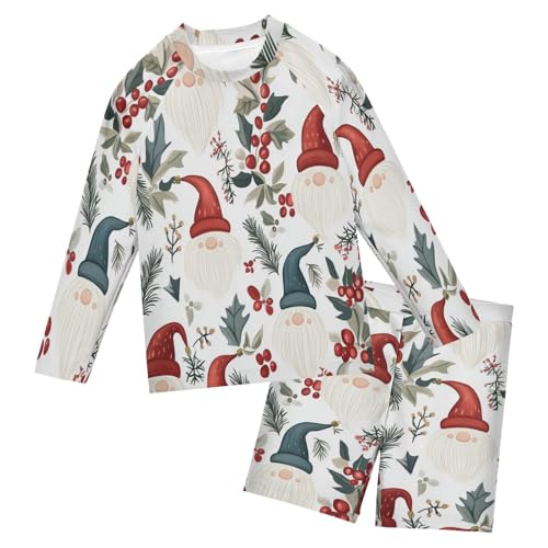 Christmas Gnome Berry Boys Swimsuit Rash Guard Toddler Kids Long Sleeve Swim Shirt and Trunks Swimwear Set 3-10Y