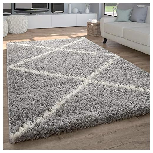 Alfombra Salón Pelo Largo Shaggy Pelo Largo A Rombos Escandinava, tamaño:140x200 cm, Color:Gris