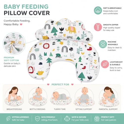 Image of Proliva Feeding Pillow Cover for New Born Baby with Detachable Cover Breast Feedin, Maternity Nursing Pillow Cover Only Mom Baby Girls Boys Newborn