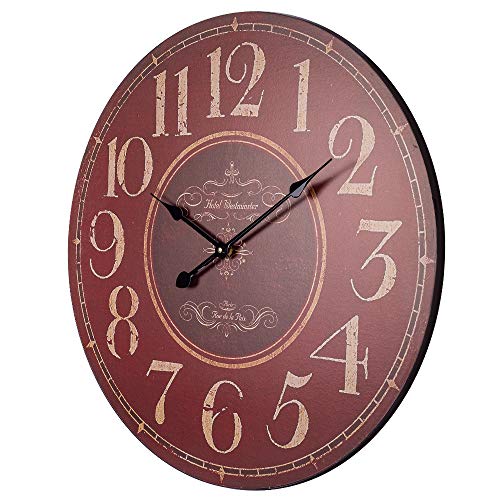 BEW Large Wall Clock, Rustic Decorative Vintage Wooden Wall Clock