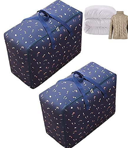 Mydio 2 Pack Extra Large Storage Bag Organizer Large Duffel Storage Bag with Zipper and Handles, Moisture Proof, Storage for Blankets, Clothes, Comforters, Pillows（24x20x11 inch） (Deepblue)
