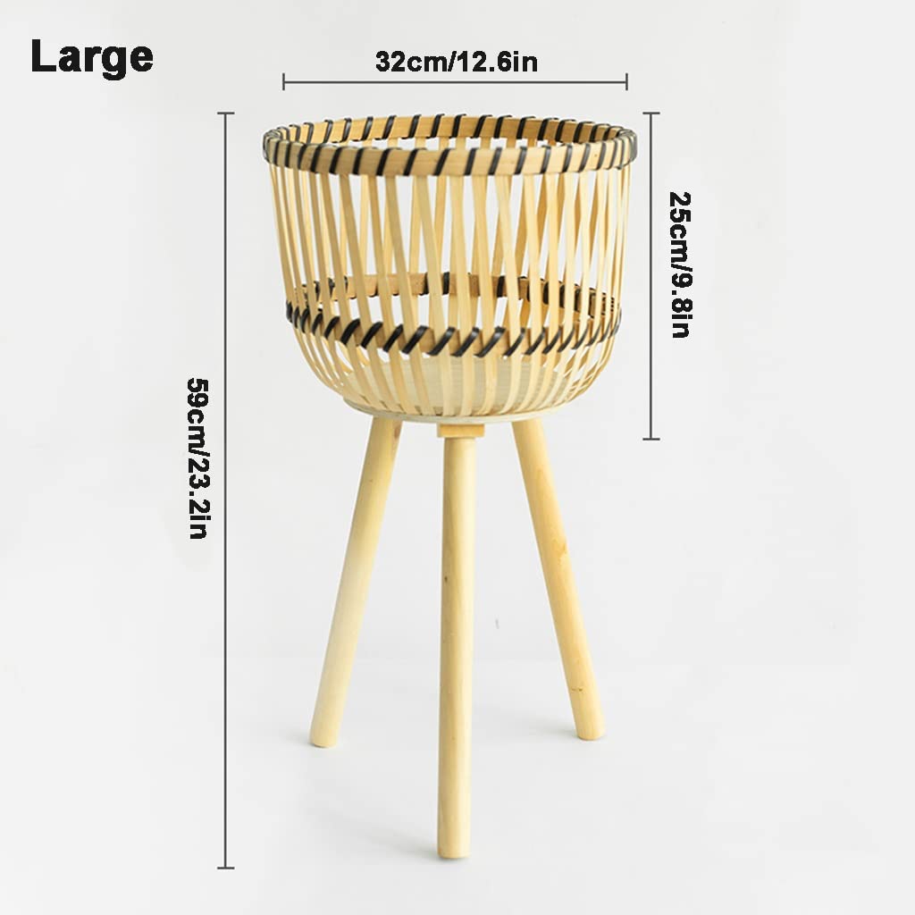 Support de Plante tissé en rotin Pot de Plante en rotin sur Pieds en Bois Pot de Fleurs en Osier Grand Porte-Plante Porte-Fleur Riser Plante Présentoir for la Maison (Size : L)