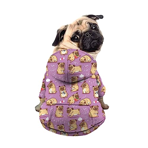 Kuiaobaty Kawaii Mops Hunde Druck Hund Hoodies für kleine Hunde Kleidung Bekleidung, Cartoon Mops Muster Haustier Pullover Winter Sweatshirt Outfits