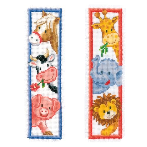 Image of Vervaco Counted Cross Stitch Bookmark Kit 2.4 inchX8 inch 2 /Pkg-Animals (14 Count) -V0012539