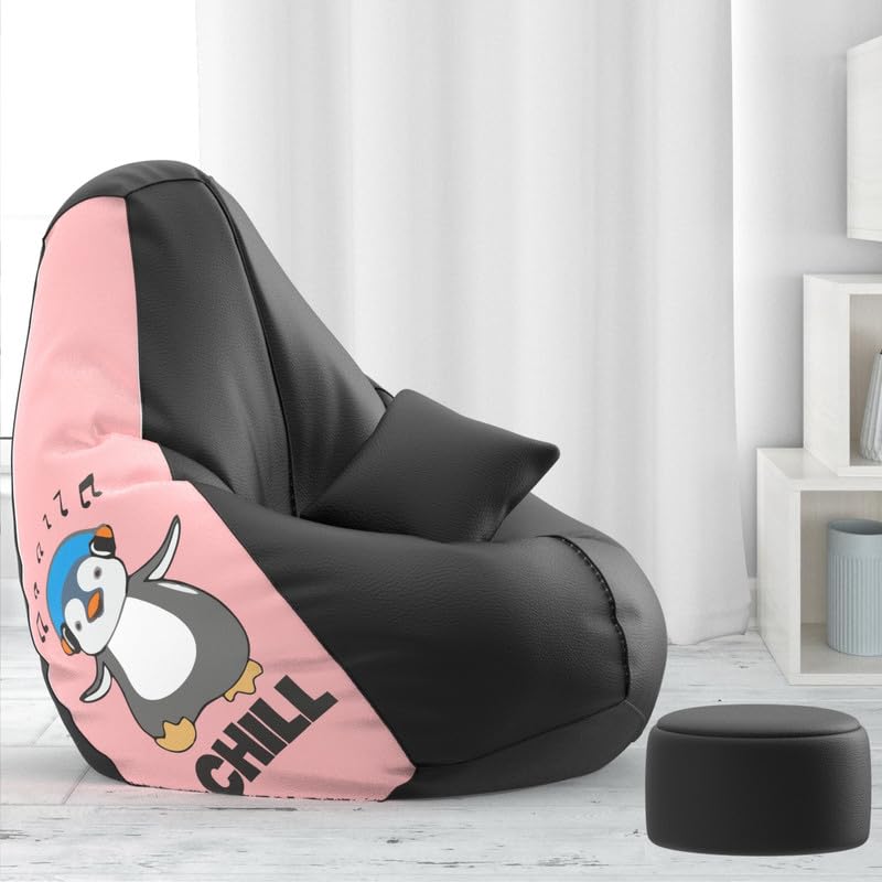 Image of Biggie Bean Bag Chair with Beans Filled 4XL Evergreen Classics Bean Bag-Loud Prints-Soft Landings-Styled with Free Cushion & Footrest (Matching Color : Printed Chill - Black Peach)