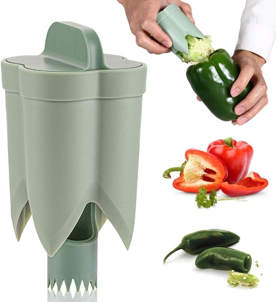 2025 New Pepper Corer 2 in 1 Pepper Seed Corer Remover, Pepper Deseeder Bell Pepper Corer Tool for Vegetable Fruit Kitchen Home Family Camping, Kitchen Gadgets