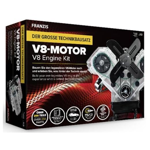FRANZIS 67114 - Der große Technikbausatz V8-Motor, originalgetreuer Motorbausatz des 8-Zylinder Motors im Maßstab 1:3, inkl. Soundmodul, Anleitung und 70-seitigem Begleitbuch