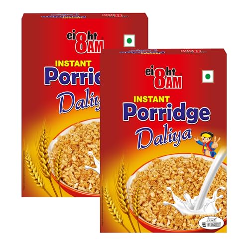 8:00 AM Instant Wheat Porridge (Dalia)|200g (Pack Of 2)|Rich In Protein & Fiber|Nutritious & Healthy Breakfast Cereals|Essential For Good Health|Natural Whole Wheat Daliya|Improves Digestion
