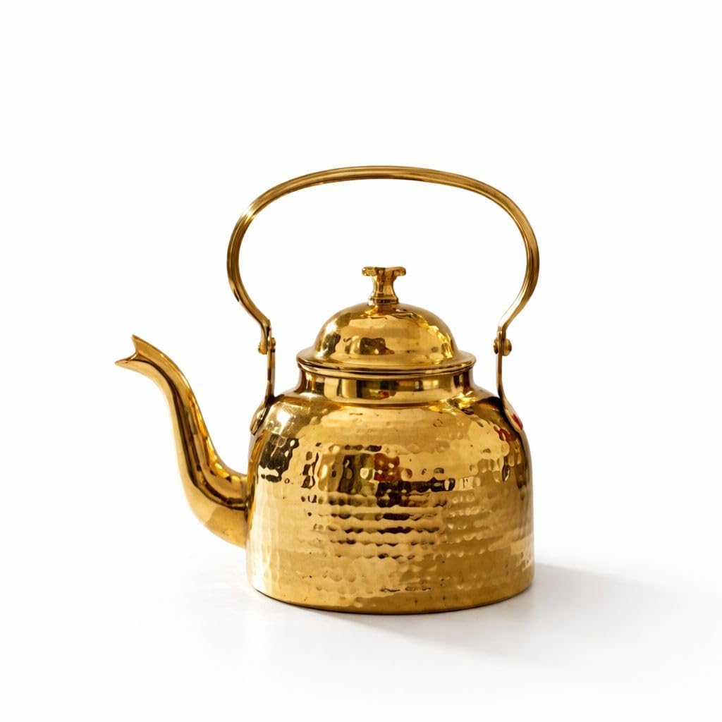 Traditional Pure Brass Tea Kettle 500 Ml with Hand Hammered Design Chrome Lined Interior Stovetop Compatible Durable Elegant Tea Pot for Indian Kitchen Daily Use and Serving-image-49