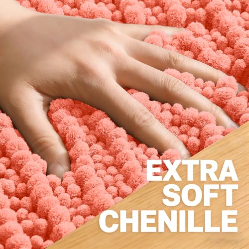 Image of OLANLY Long Bathroom Rugs Runner 59x20, Thick Soft and Absorbent Chenille Bath Mat, Non-Slip, Machine Washable Quick Dry Bath Rugs for Tub Shower Floor, Home Decor Accessories, Coral