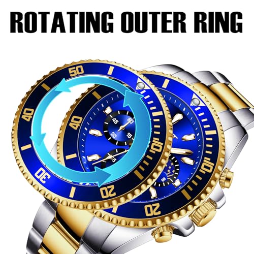 Image of ZUIPAI Moon Phase Watch for Men Chronograph Dial Analog Quartz Wristwatch Luxury Diamond Business Dress Watch with Luminous Waterproof Calendar Stainless Steel Strap