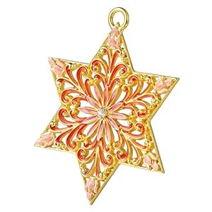 Matashi Traditional Star of David Hanging Ornament PewterClassic Wall Decor for Living Room Beautiful Gold Plated Home Decoration Hand Painted Pink Red and Gold Hanukkah New Year Holiday Decoration