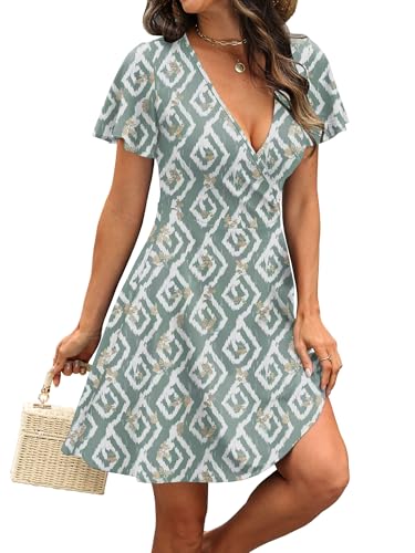 Image of RUMIA Women Casual Dresses Wrap V Neck Dress A-Line Summer Sundress Fashion