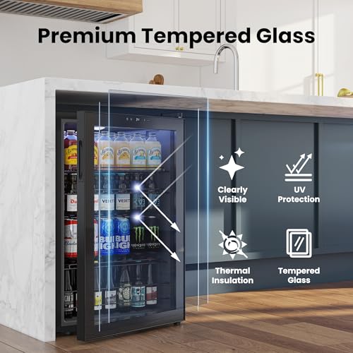 Image of Yeego Beverage Refrigerator Cooler, 155 Cans Mini Fridge with Glass Door Beverage Fridge with Adjustable Shelves for Soda Beer or Wine, Beverage Cooler with Digital Temperature Control for Home Office